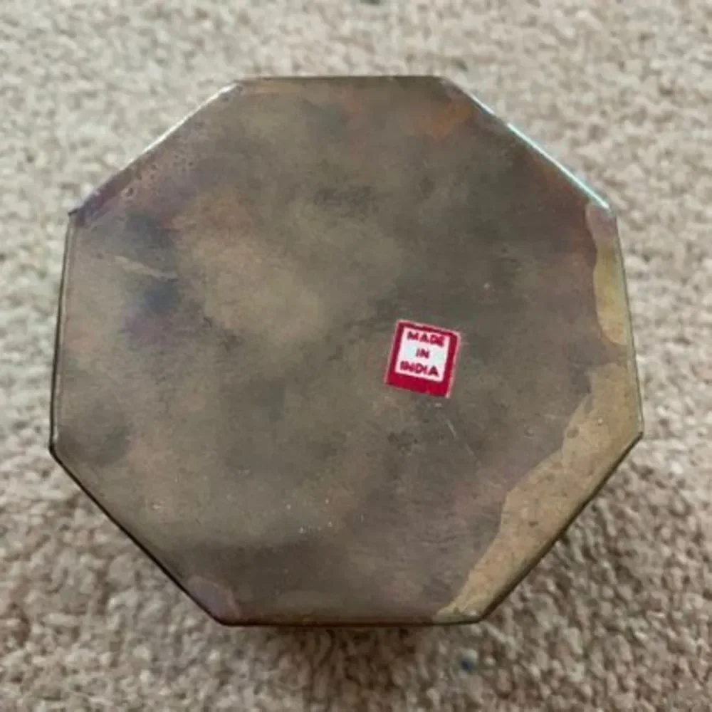Brass 3” Octagon Trinket Box With Lid Made In India